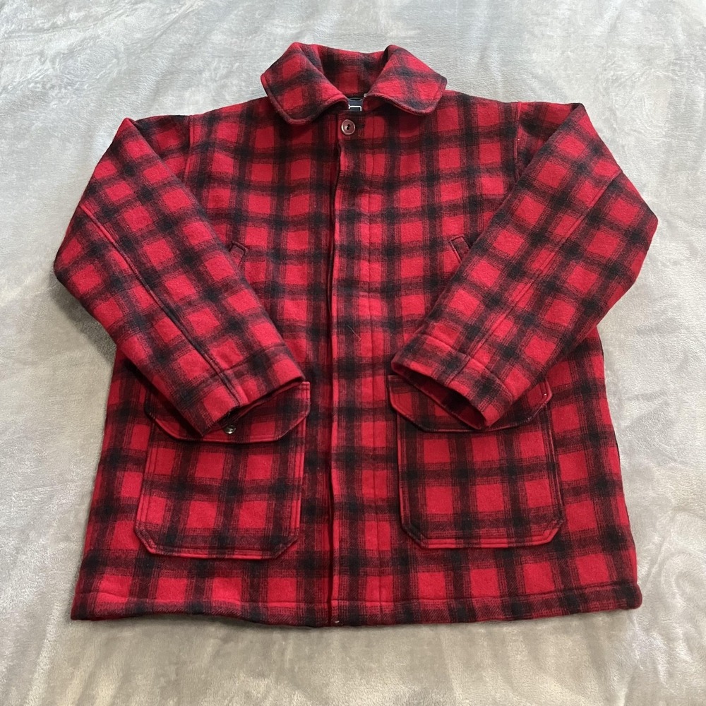 Vintage Woolrich Jacket Mens Medium Red Black Plaid Wool Made USA 90s Hunting